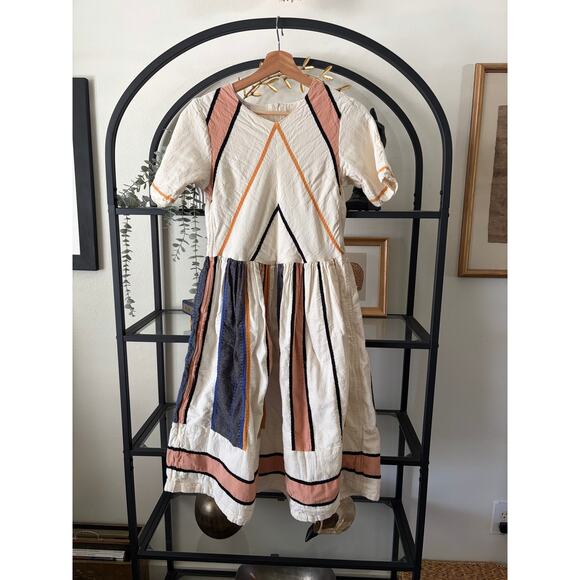 Piper & Scoot Dresses & Skirts - Piper & Scoot Womens Textured Geometric Dress Cream Pink Blue Boho Cottagecore